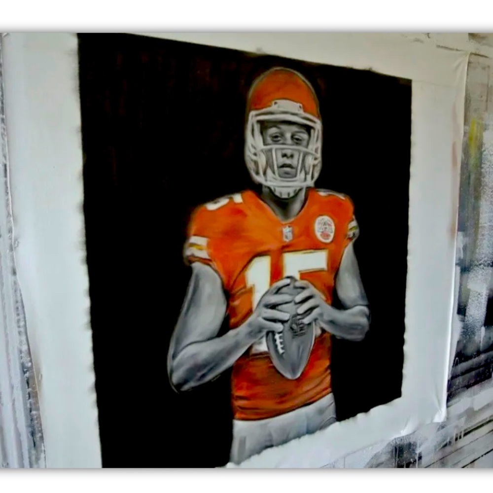 Oil Painting of Patrick Mahomes (SUPER BOWL MVP) 40” X 40” By Artist Joe BLAH!